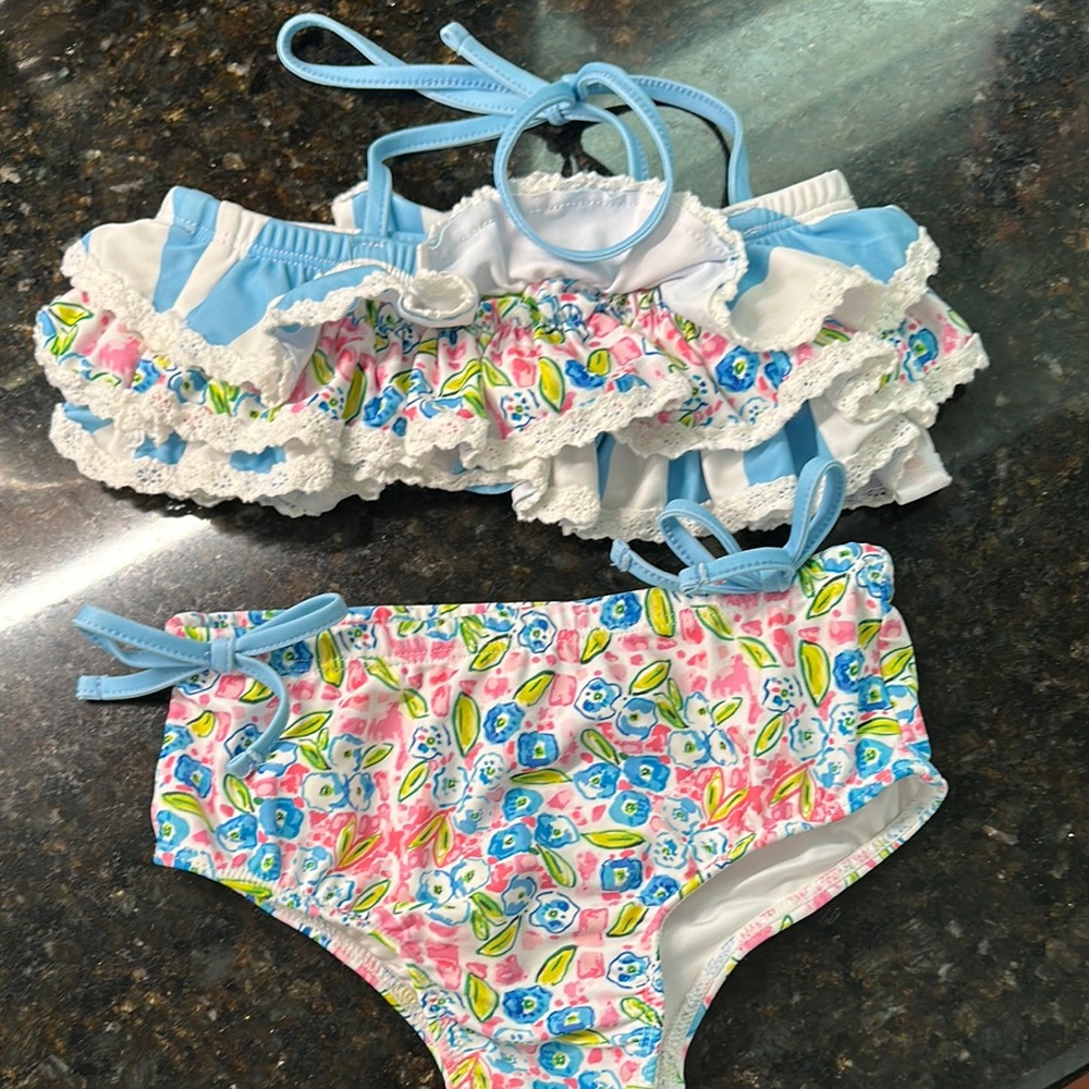 SweetHoney Blue and Pink Ruffle Bikini Set